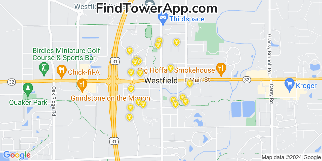 AT&T 4G/5G cell tower coverage map Westfield, Indiana