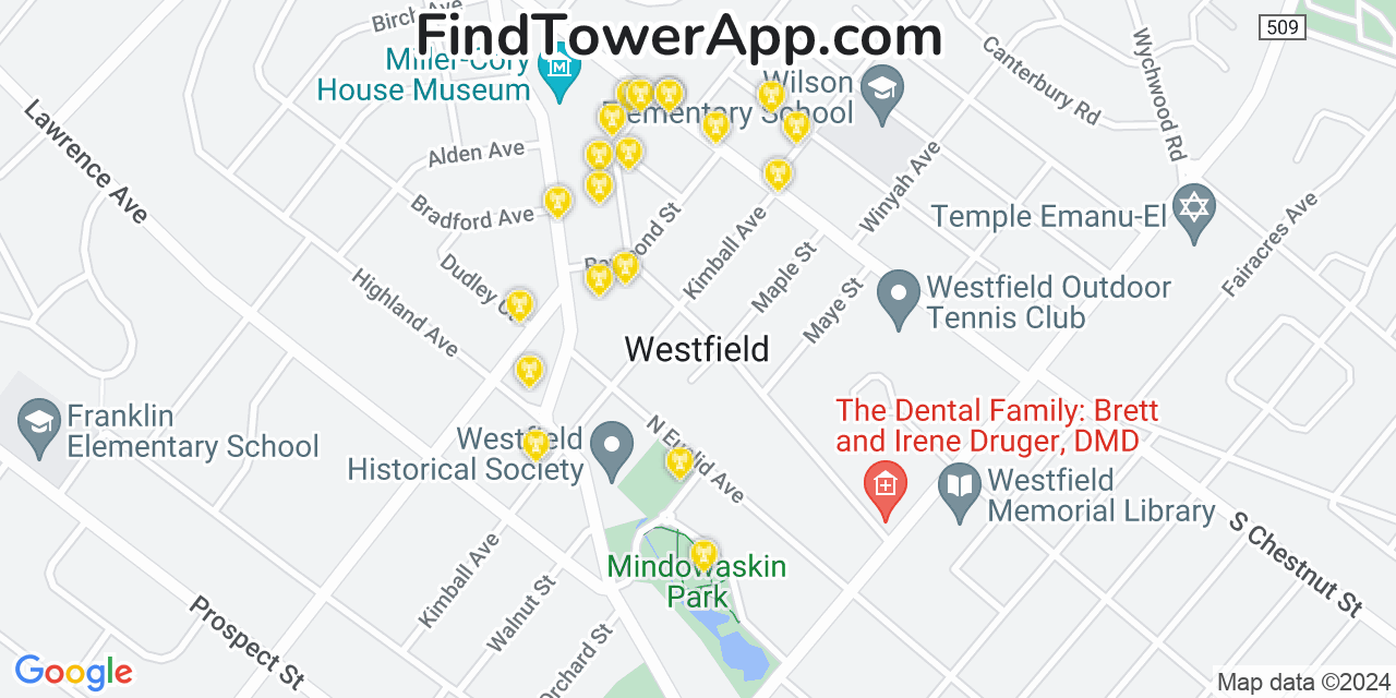 AT&T 4G/5G cell tower coverage map Westfield, New Jersey