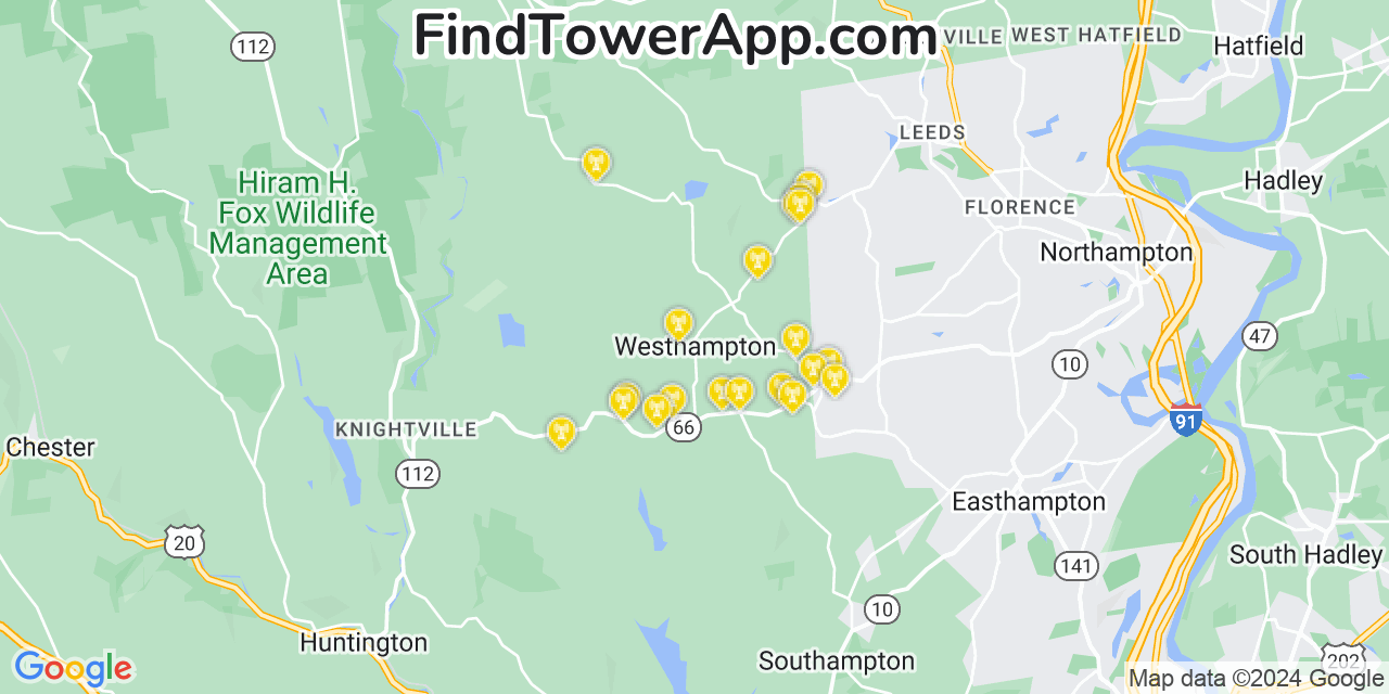 AT&T 4G/5G cell tower coverage map Westhampton, Massachusetts