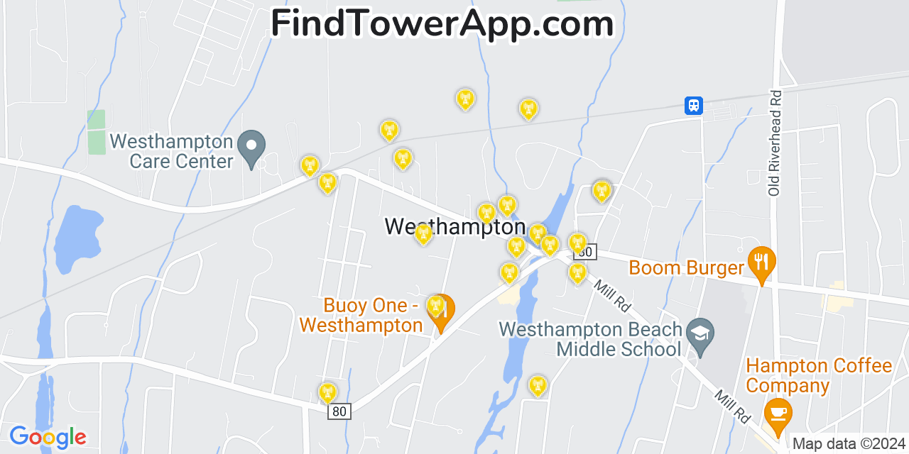 Verizon 4G/5G cell tower coverage map Westhampton, New York