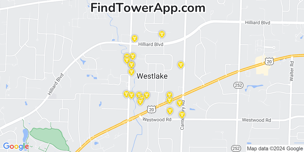 AT&T 4G/5G cell tower coverage map Westlake, Ohio