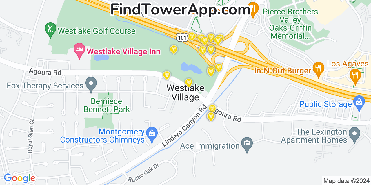 AT&T 4G/5G cell tower coverage map Westlake Village, California