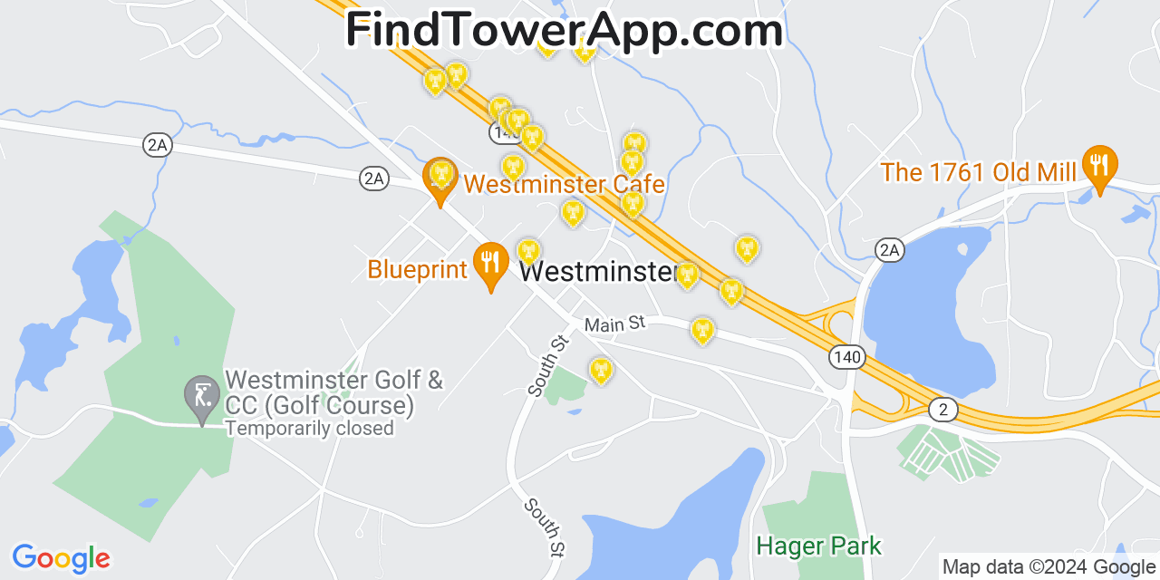 AT&T 4G/5G cell tower coverage map Westminster, Massachusetts