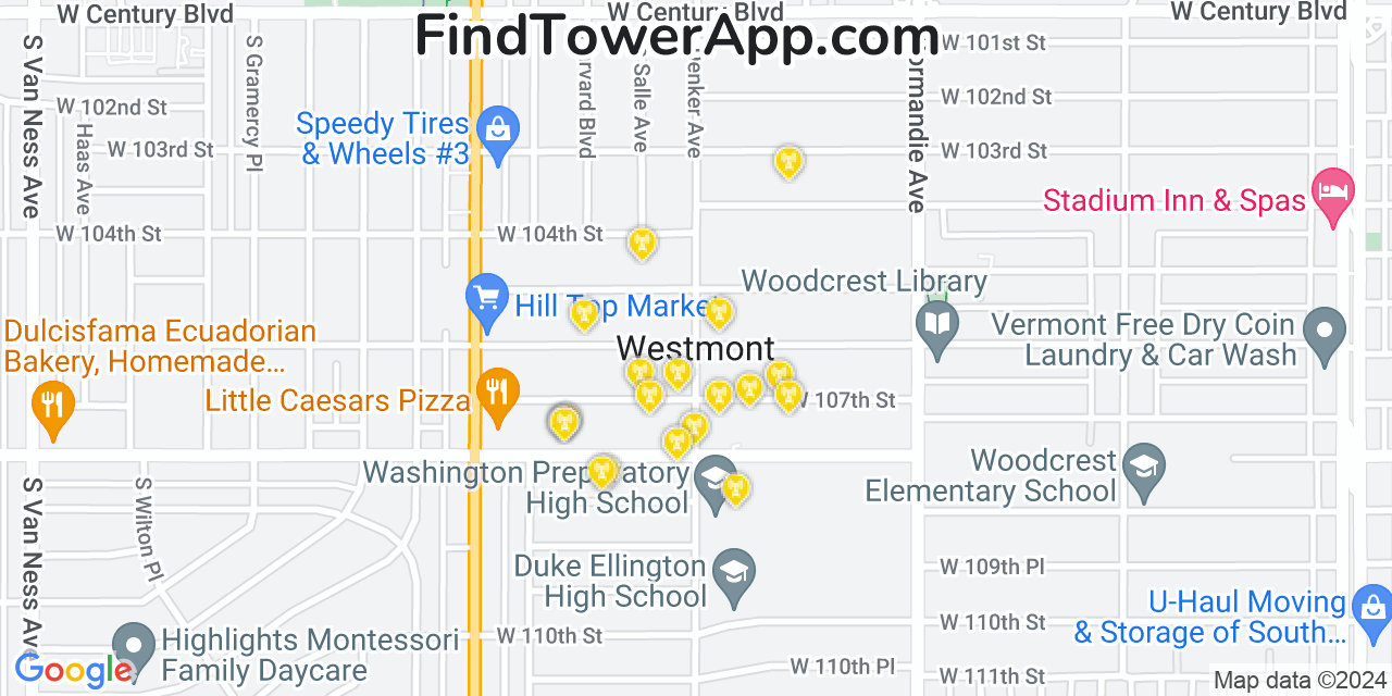 T-Mobile 4G/5G cell tower coverage map Westmont, California