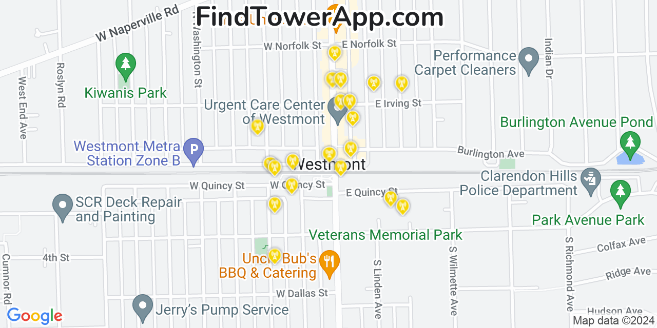 AT&T 4G/5G cell tower coverage map Westmont, Illinois