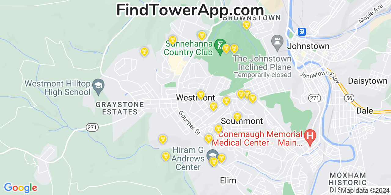 AT&T 4G/5G cell tower coverage map Westmont, Pennsylvania