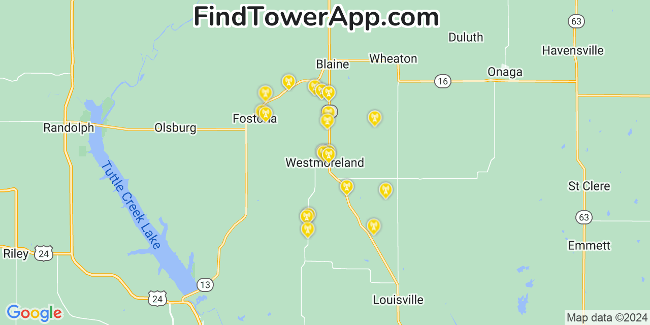 AT&T 4G/5G cell tower coverage map Westmoreland, Kansas
