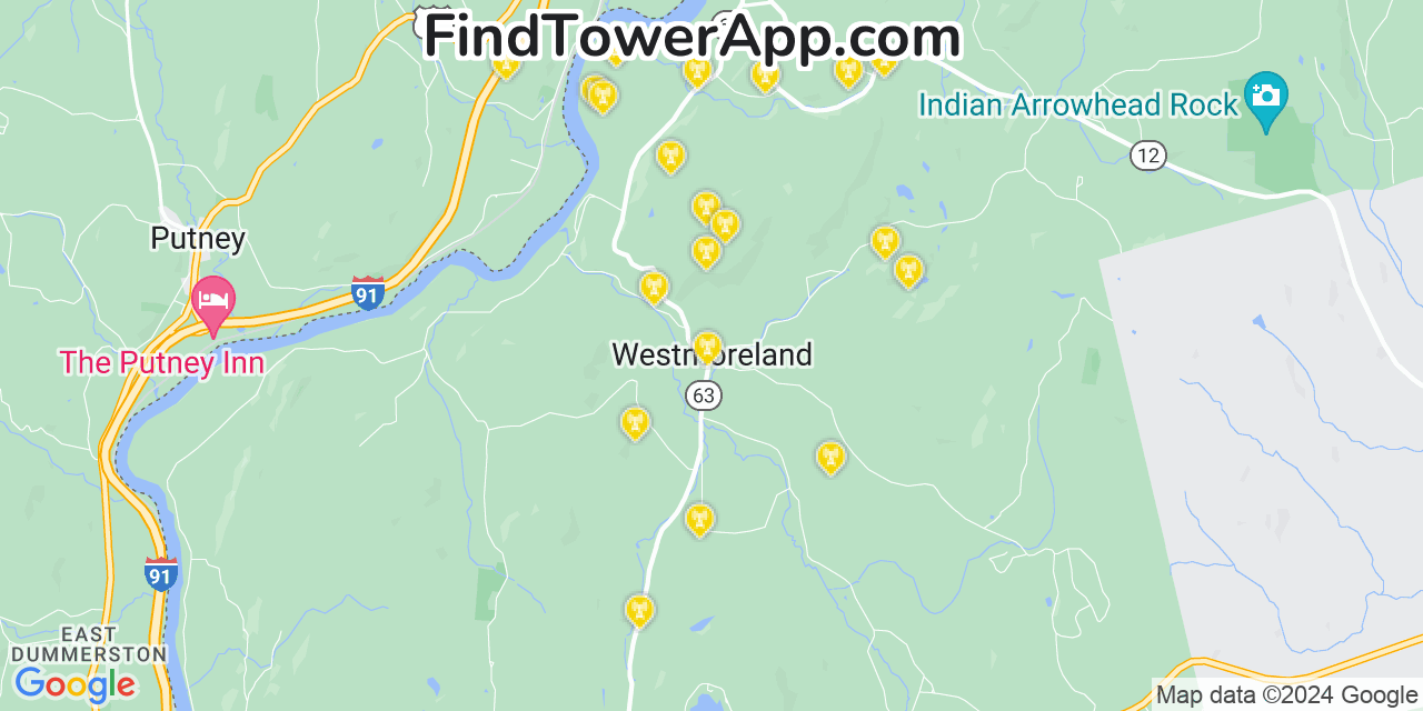 AT&T 4G/5G cell tower coverage map Westmoreland, New Hampshire