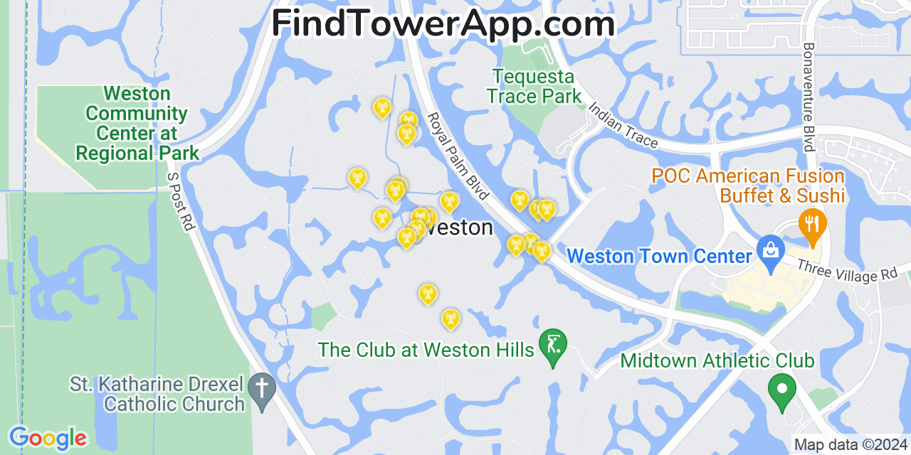 AT&T 4G/5G cell tower coverage map Weston, Florida