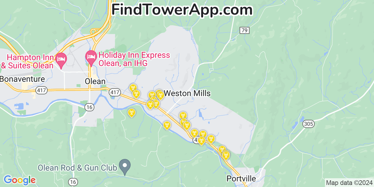 AT&T 4G/5G cell tower coverage map Weston Mills, New York