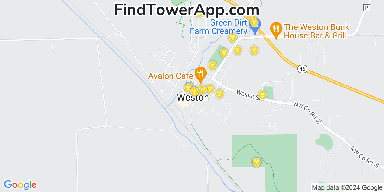 AT&T 4G/5G cell tower coverage map Weston, Missouri