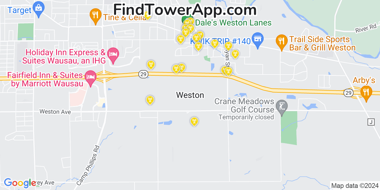 AT&T 4G/5G cell tower coverage map Weston, Wisconsin