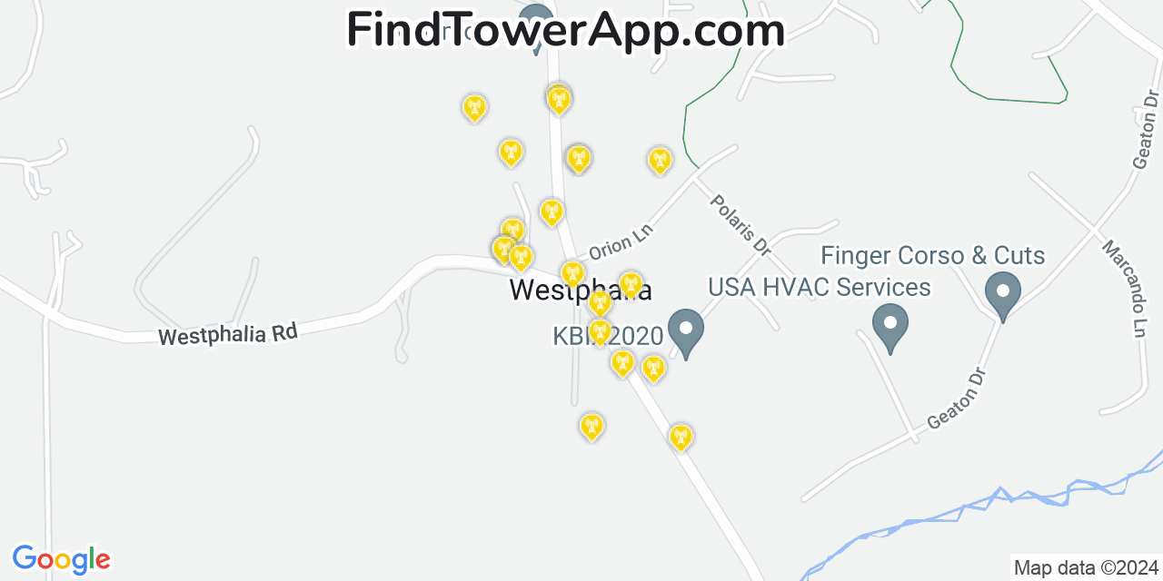 AT&T 4G/5G cell tower coverage map Westphalia, Maryland