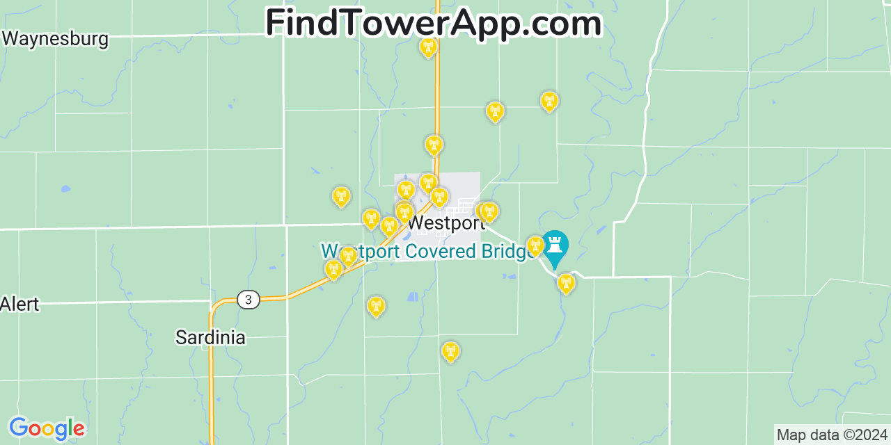 AT&T 4G/5G cell tower coverage map Westport, Indiana