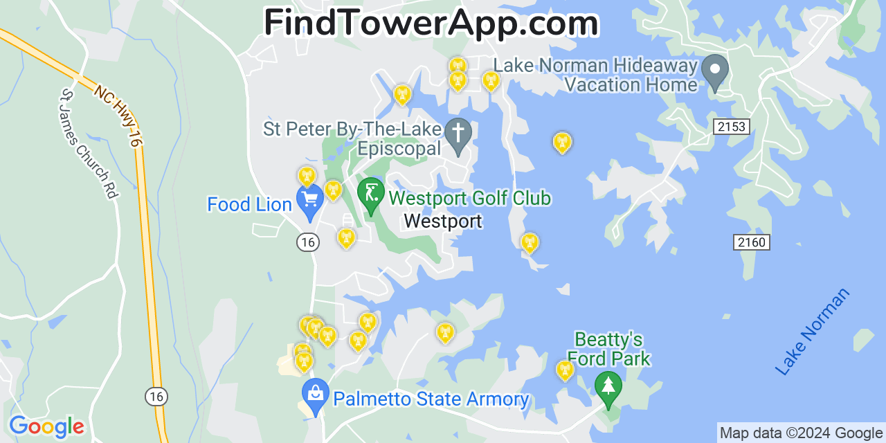 AT&T 4G/5G cell tower coverage map Westport, North Carolina