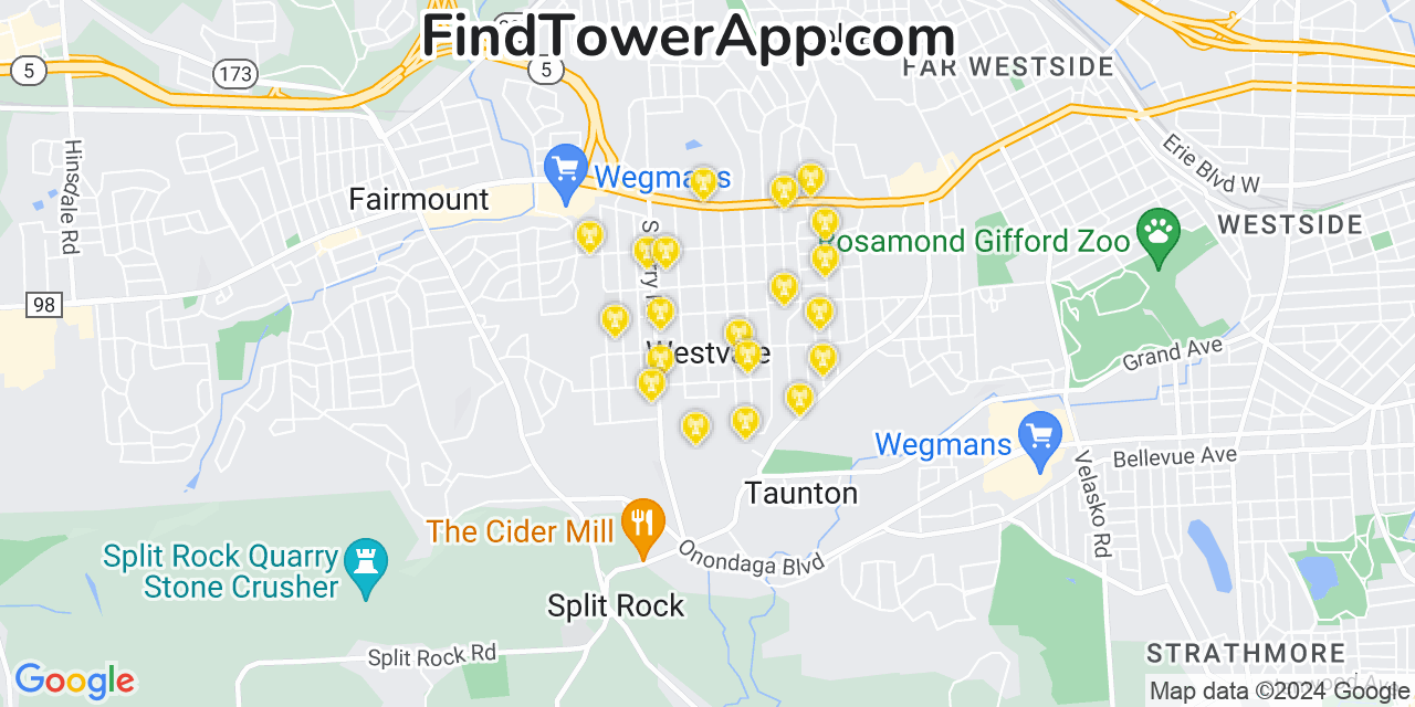 AT&T 4G/5G cell tower coverage map Westvale, New York