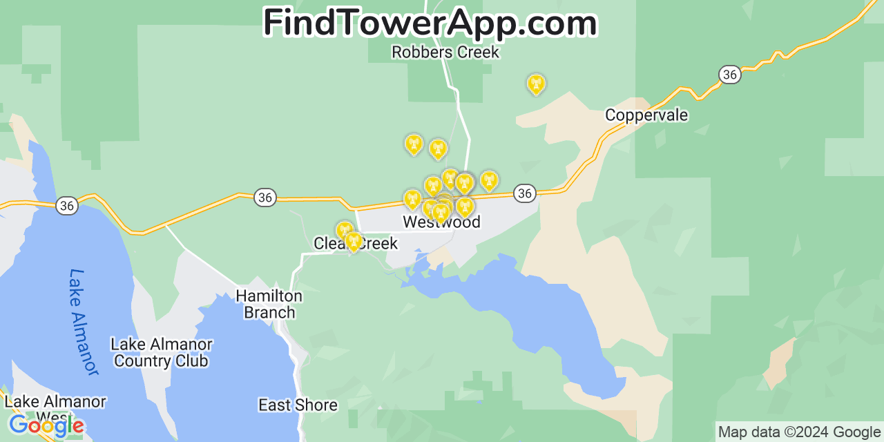 AT&T 4G/5G cell tower coverage map Westwood, California
