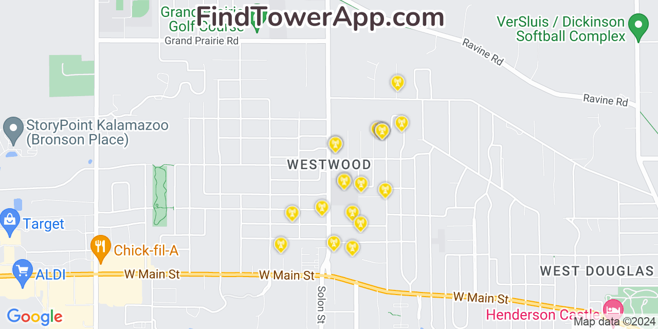 AT&T 4G/5G cell tower coverage map Westwood, Michigan