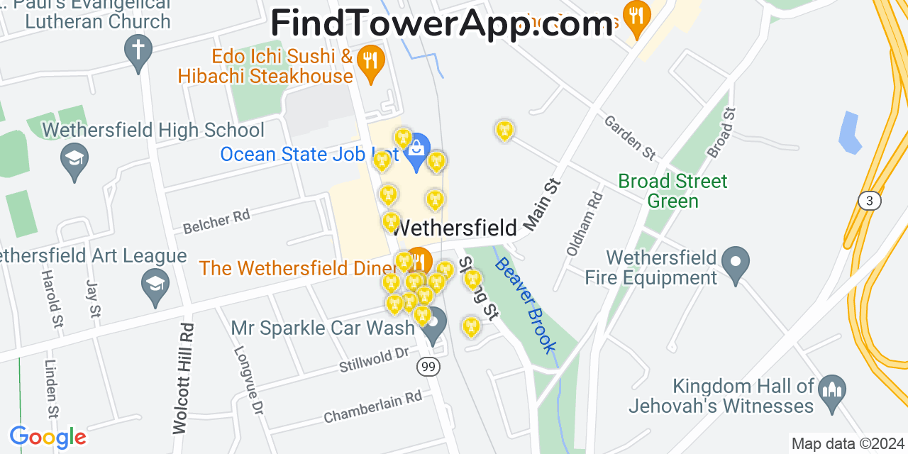AT&T 4G/5G cell tower coverage map Wethersfield, Connecticut