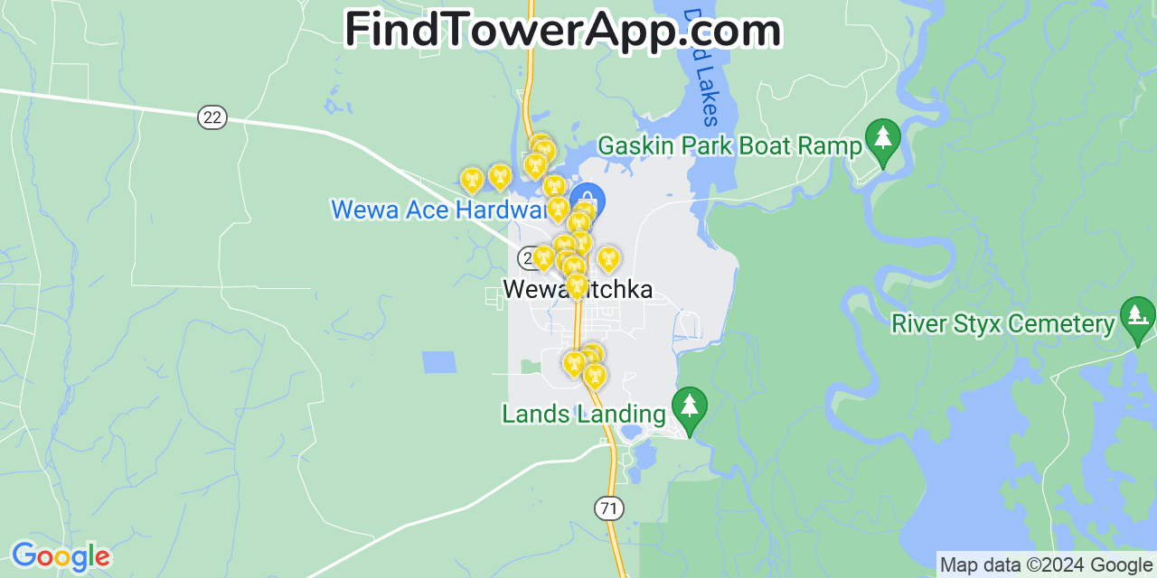 AT&T 4G/5G cell tower coverage map Wewahitchka, Florida