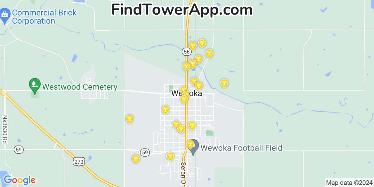 AT&T 4G/5G cell tower coverage map Wewoka, Oklahoma