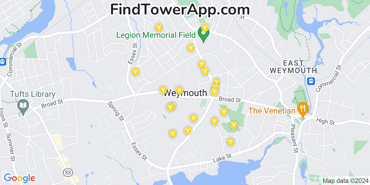 AT&T 4G/5G cell tower coverage map Weymouth, Massachusetts