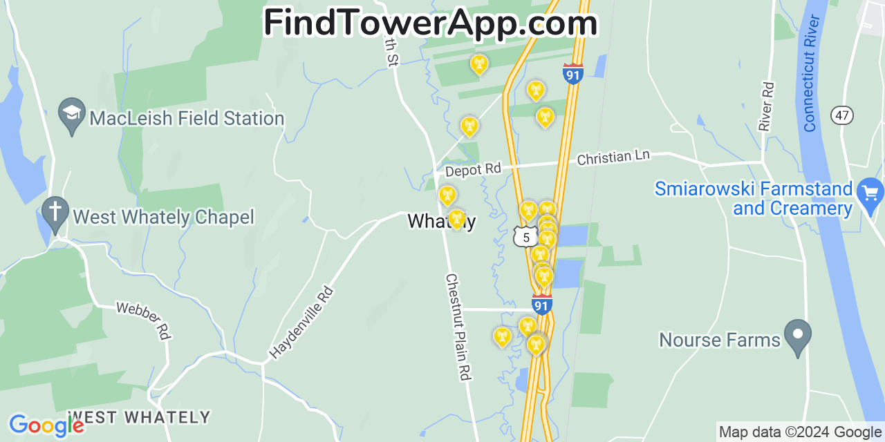 T-Mobile 4G/5G cell tower coverage map Whately, Massachusetts