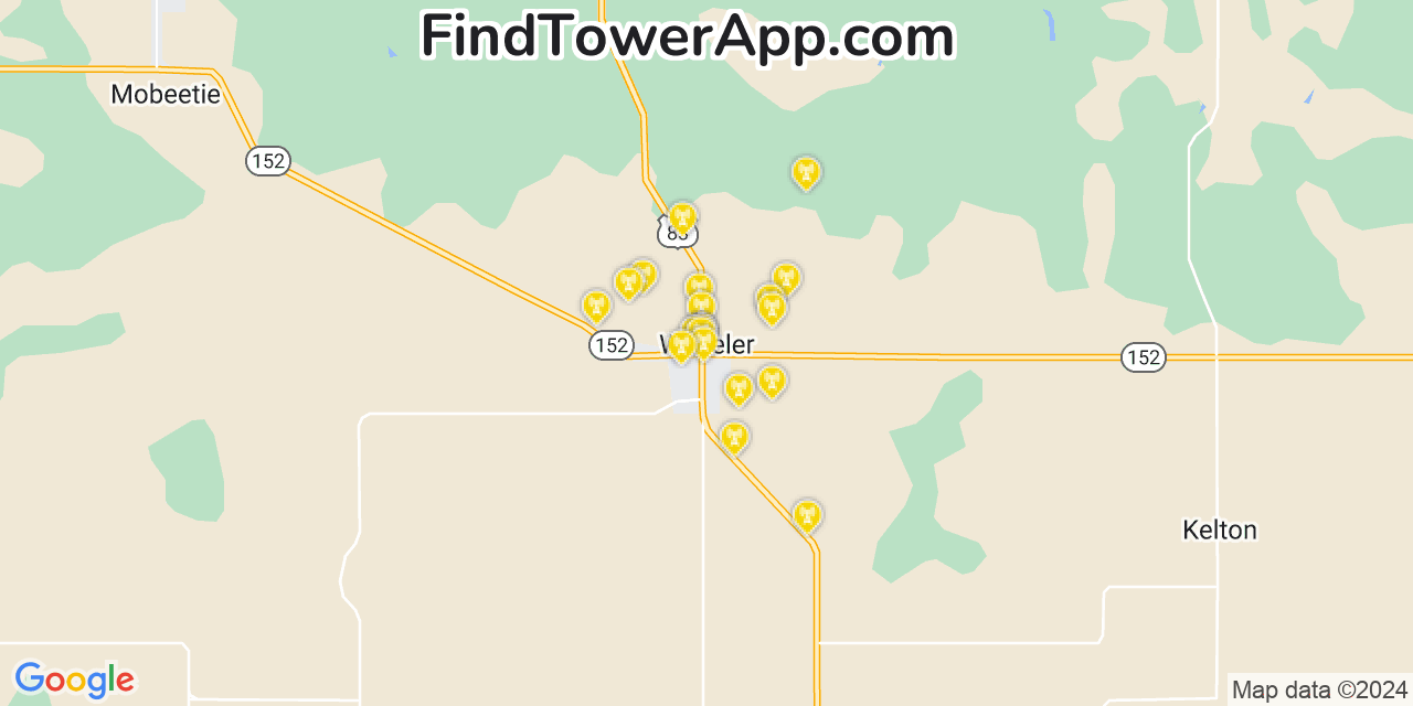 AT&T 4G/5G cell tower coverage map Wheeler, Texas