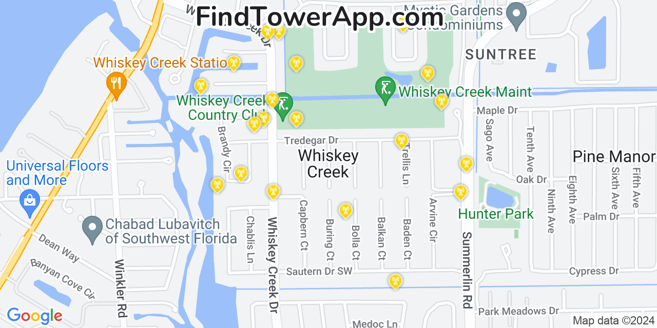 AT&T 4G/5G cell tower coverage map Whiskey Creek, Florida