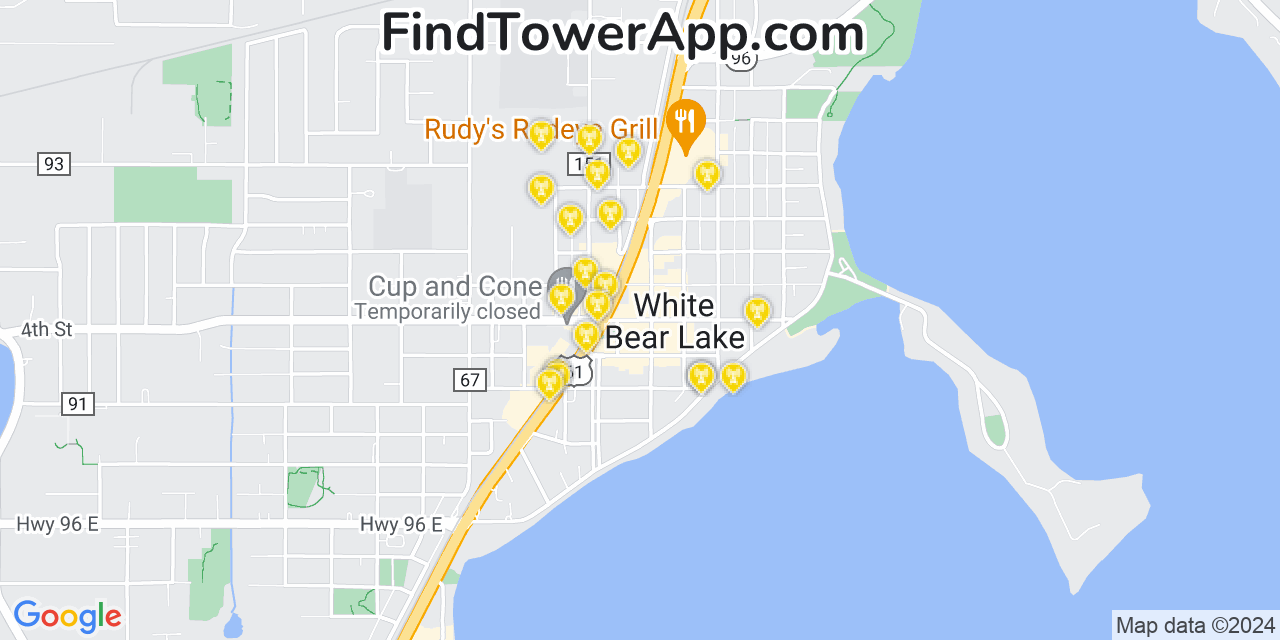AT&T 4G/5G cell tower coverage map White Bear Lake, Minnesota