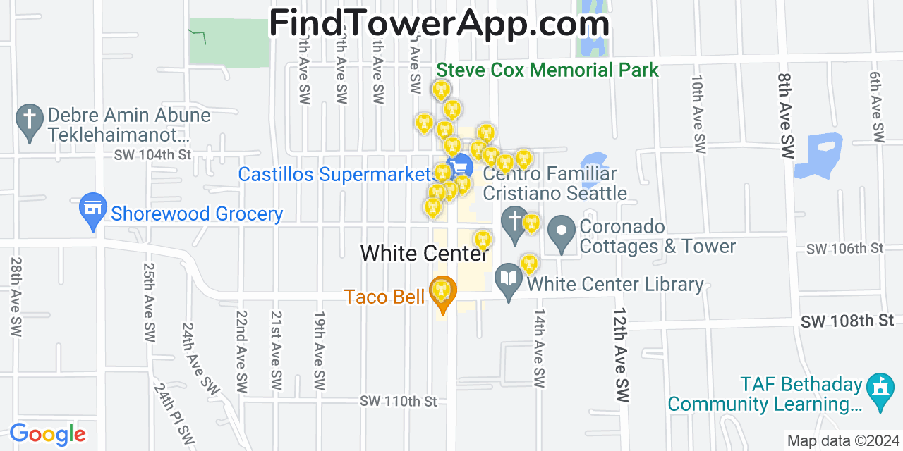 AT&T 4G/5G cell tower coverage map White Center, Washington