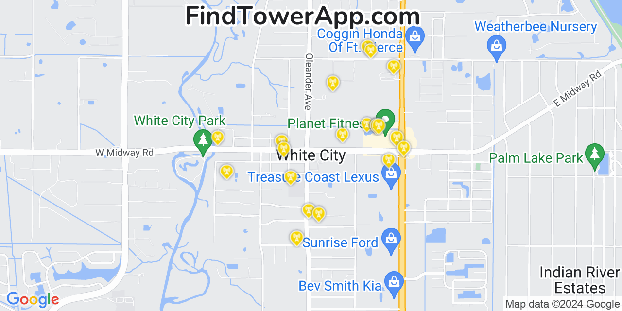AT&T 4G/5G cell tower coverage map White City, Florida