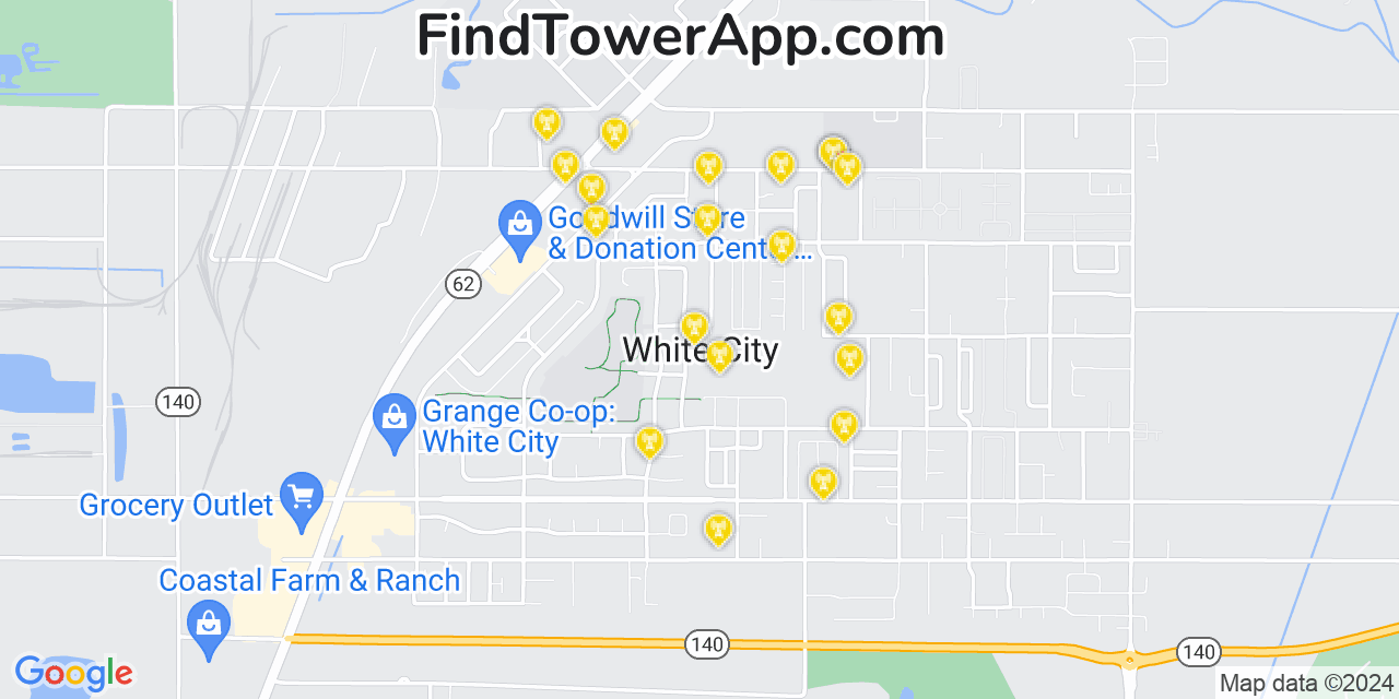 AT&T 4G/5G cell tower coverage map White City, Oregon