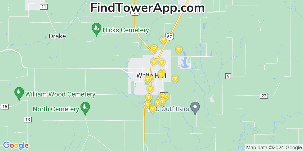 AT&T 4G/5G cell tower coverage map White Hall, Illinois