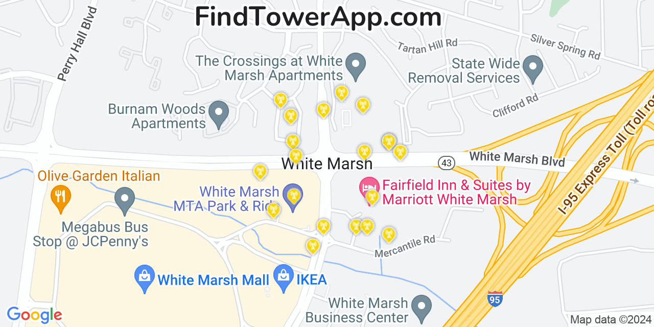 AT&T 4G/5G cell tower coverage map White Marsh, Maryland