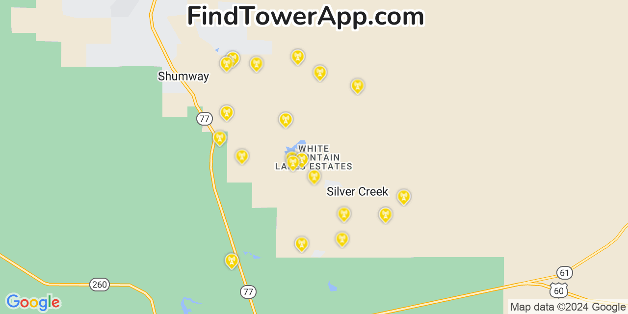 AT&T 4G/5G cell tower coverage map White Mountain Lake, Arizona