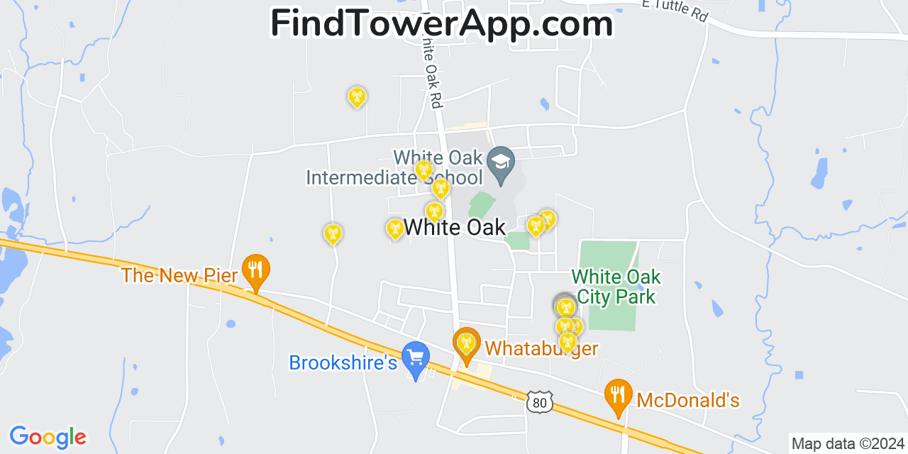 AT&T 4G/5G cell tower coverage map White Oak, Texas