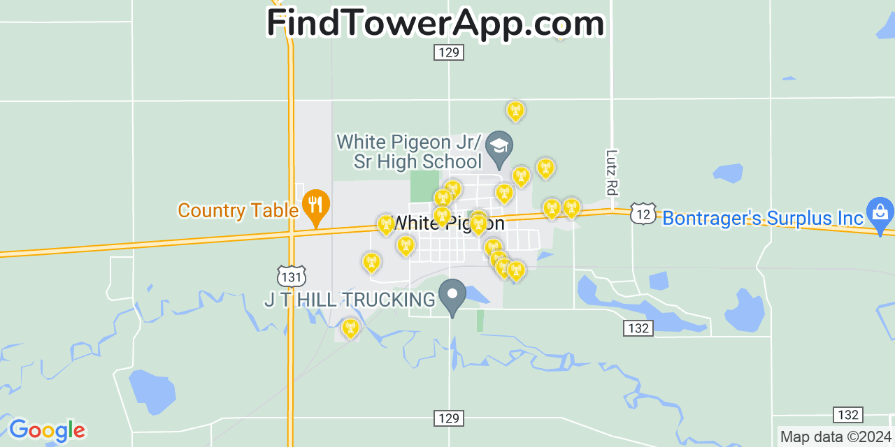 Verizon 4G/5G cell tower coverage map White Pigeon, Michigan