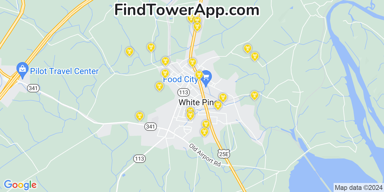 Verizon 4G/5G cell tower coverage map White Pine, Tennessee
