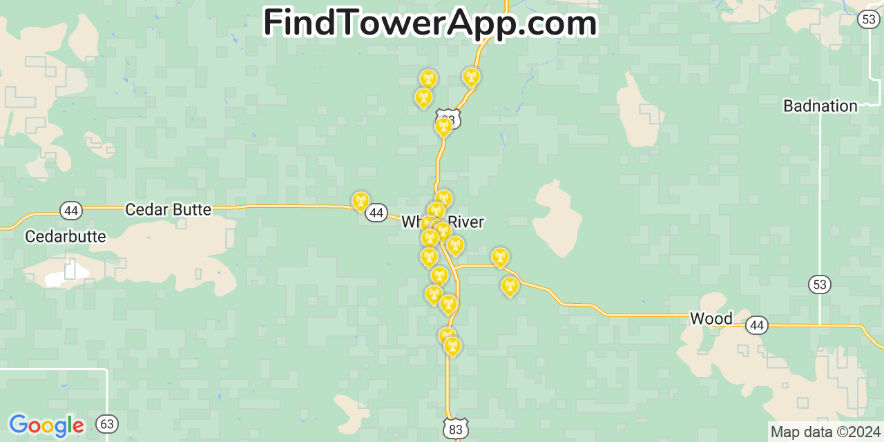AT&T 4G/5G cell tower coverage map White River, South Dakota