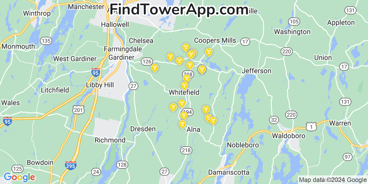 T-Mobile 4G/5G cell tower coverage map Whitefield, Maine