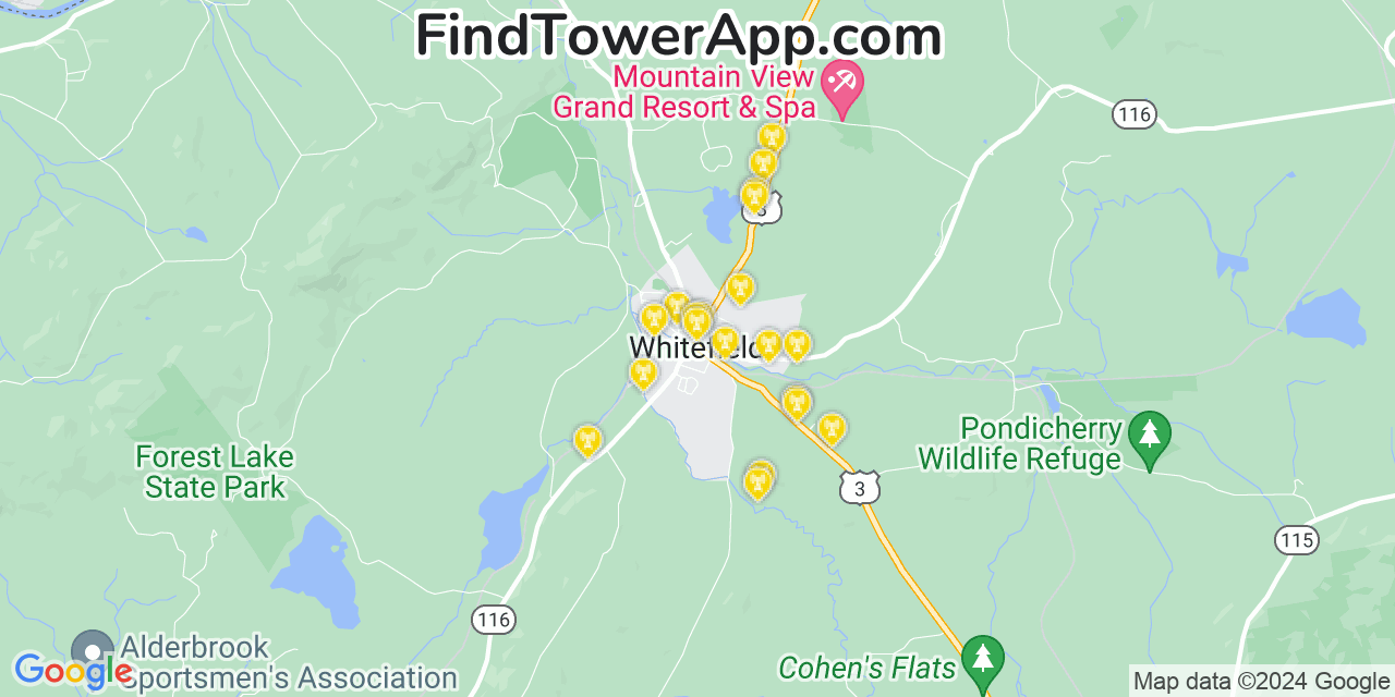 T-Mobile 4G/5G cell tower coverage map Whitefield, New Hampshire
