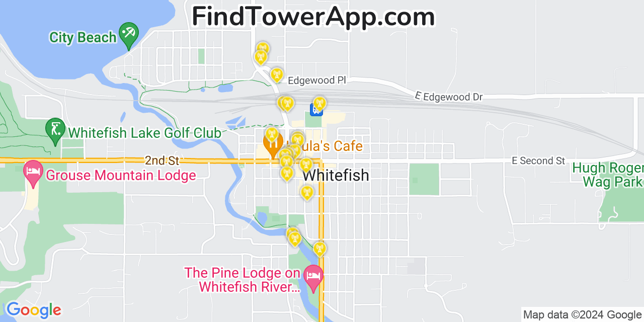 AT&T 4G/5G cell tower coverage map Whitefish, Montana