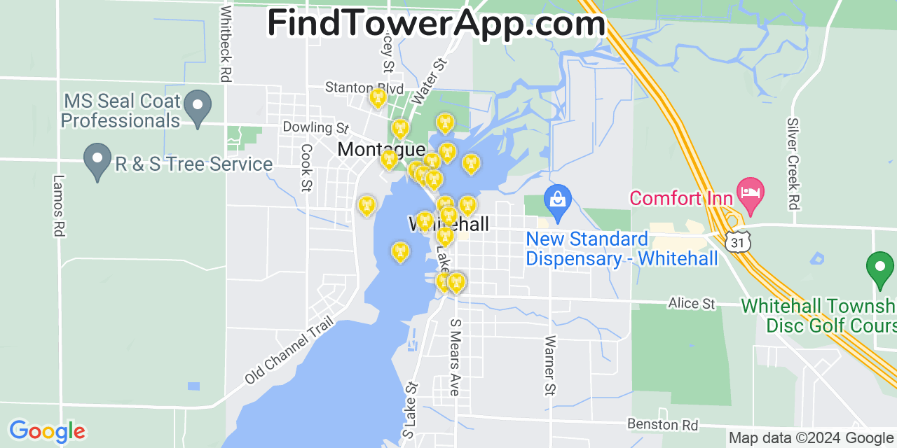 AT&T 4G/5G cell tower coverage map Whitehall, Michigan