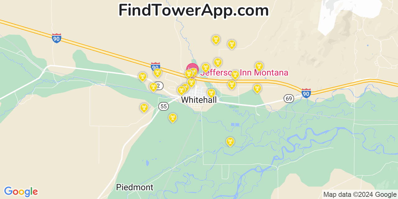 AT&T 4G/5G cell tower coverage map Whitehall, Montana