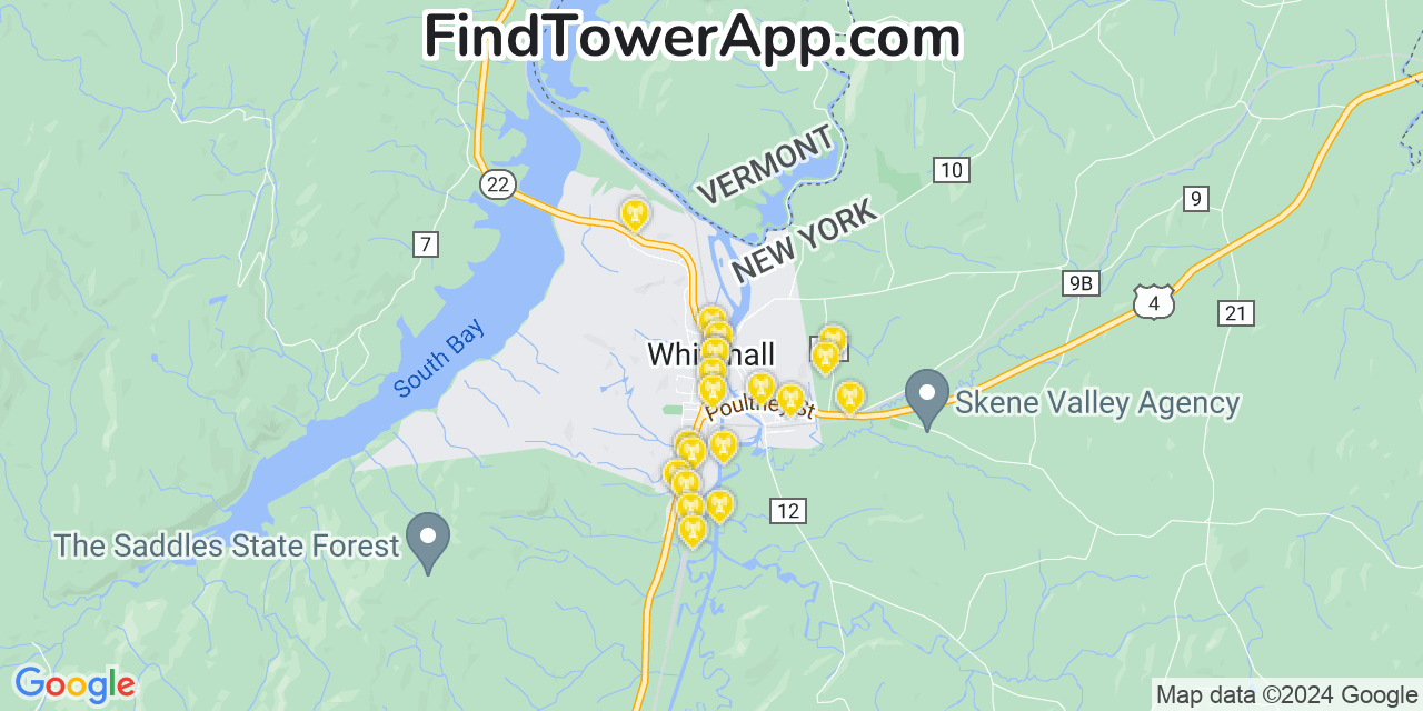AT&T 4G/5G cell tower coverage map Whitehall, New York