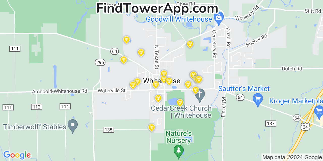 AT&T 4G/5G cell tower coverage map Whitehouse, Ohio