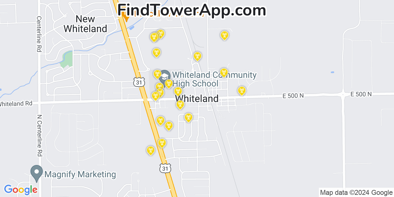 AT&T 4G/5G cell tower coverage map Whiteland, Indiana