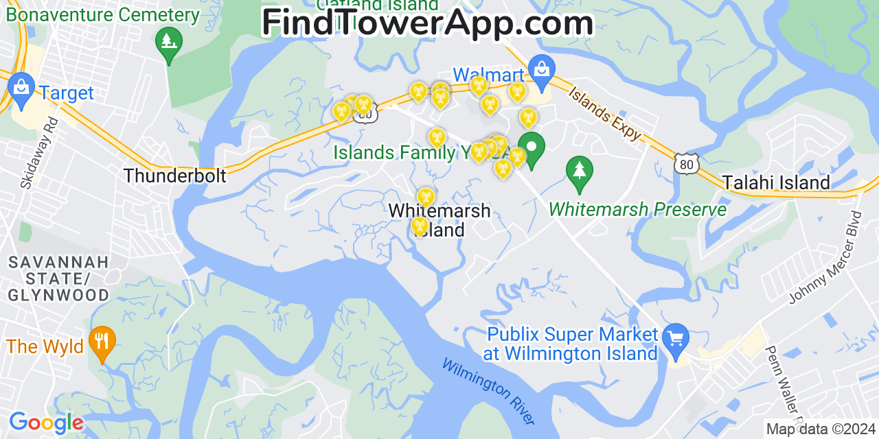 T-Mobile 4G/5G cell tower coverage map Whitemarsh Island, Georgia