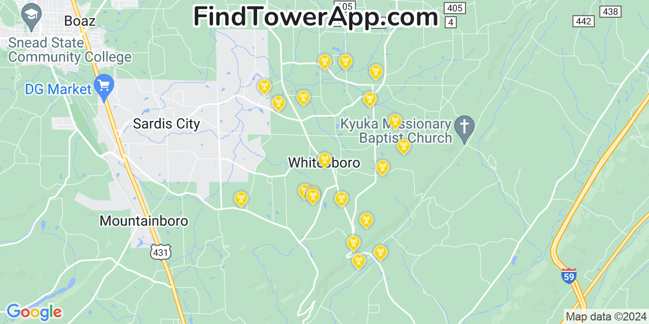Verizon 4G/5G cell tower coverage map Whitesboro, Alabama